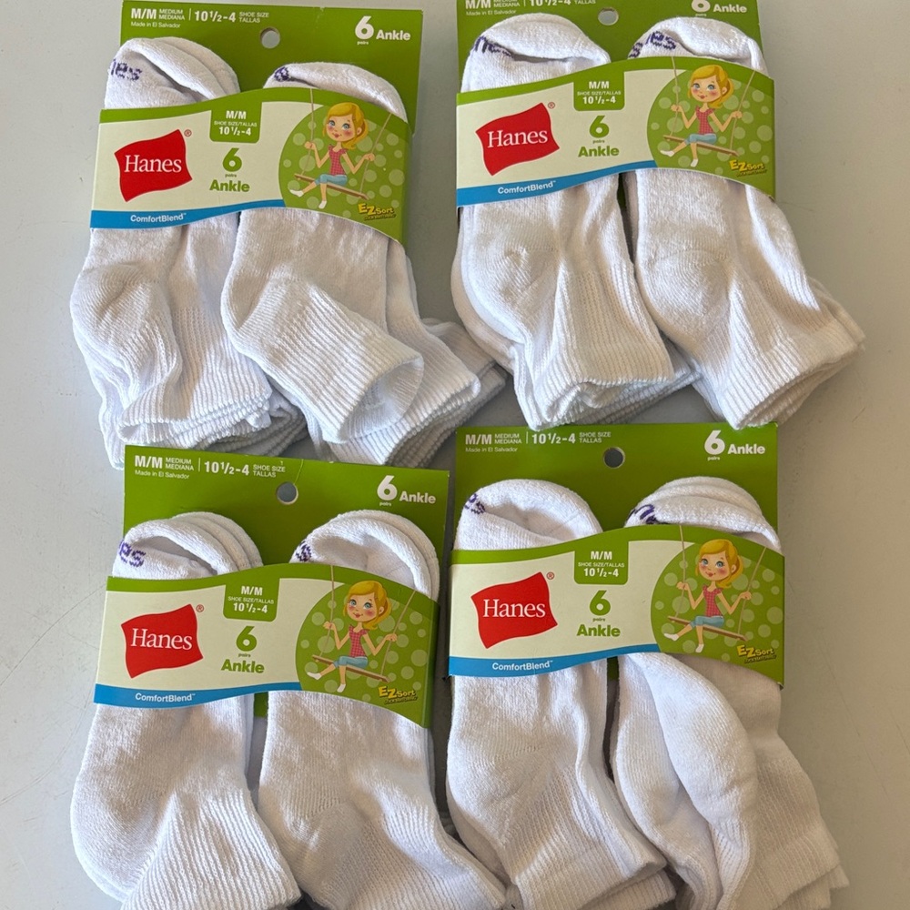 Hanes Kids White Ankle Socks - 6 Pack